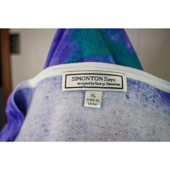 Simonton Says Knit Top Floral Purple Yellow Wide Neck Bold Tie Dye XL - Picture 3 of 4